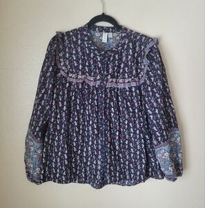 Joie Floral Peasant Button Down Top XL